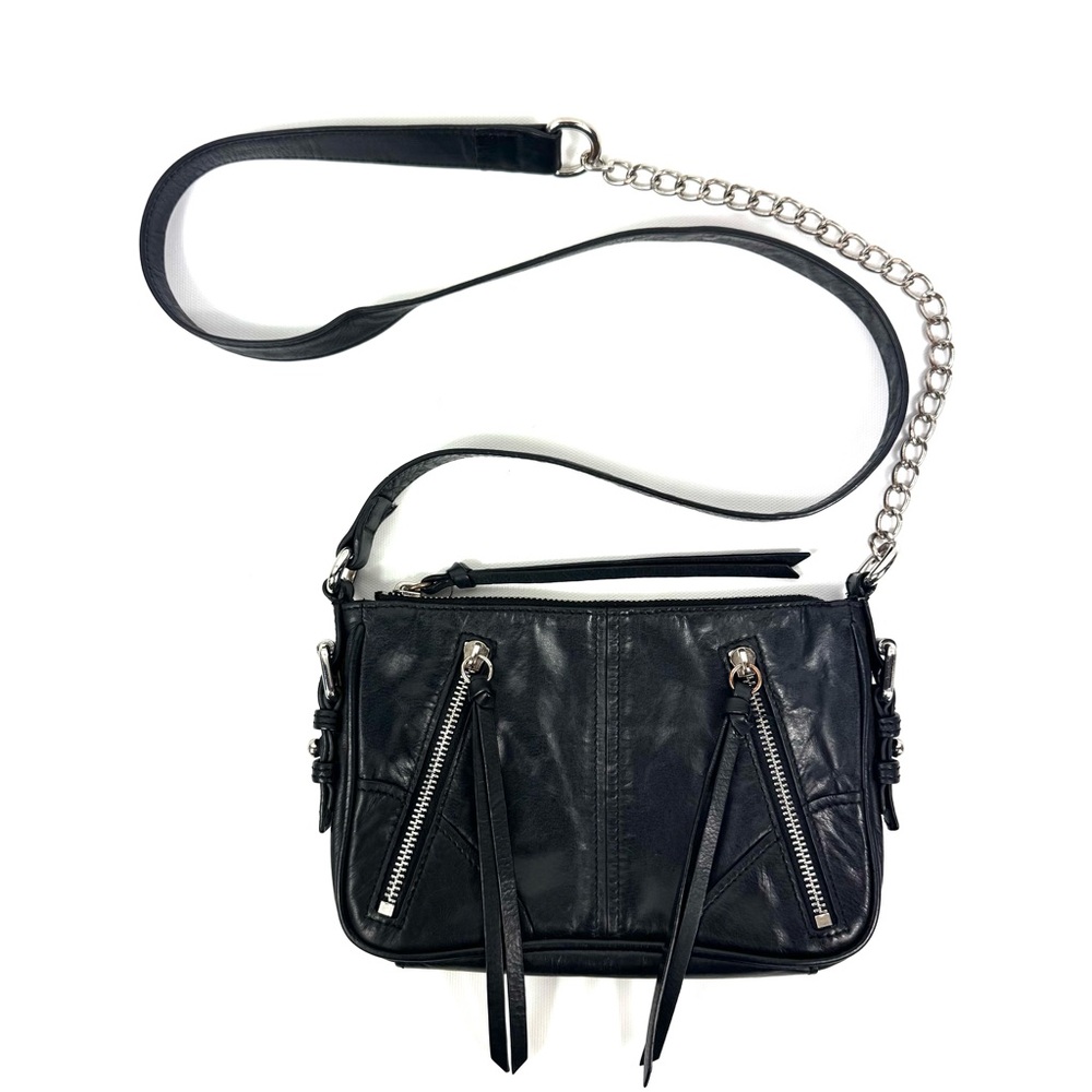 Vntg Marc NY Andrew Marc Nathalie Blk Crossbody Lthr Bag w Chain & Zip Pockets
